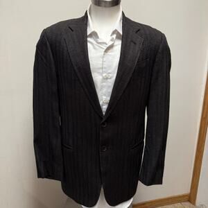 Armani Neiman Marcus Sport Coat Mens 40 Gray Herringbone Silk Wool Italy Made